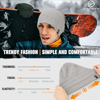 YANIKY Slouchy Beanie for Women, Mens Soft Cotton Beanie Hat, Double Layer Windproof Skull Cap for All Seasons - color: Grey