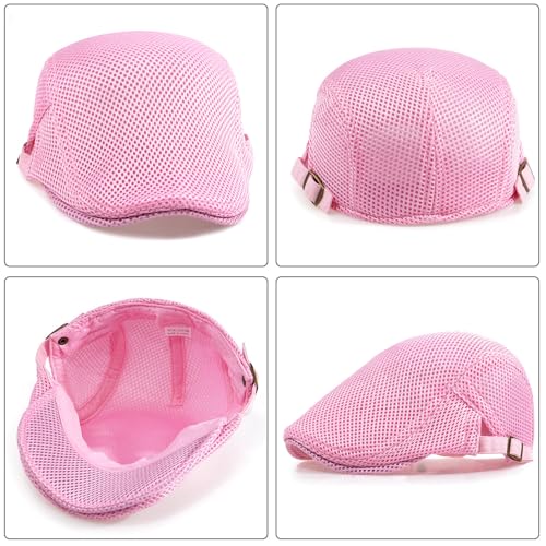Xinveen Men's Mesh Cap Breathable Summer Newsboy Hat Adjustable Beret Ivy Cap Irish Cabbie Driving Hunting Hats - color: Pink