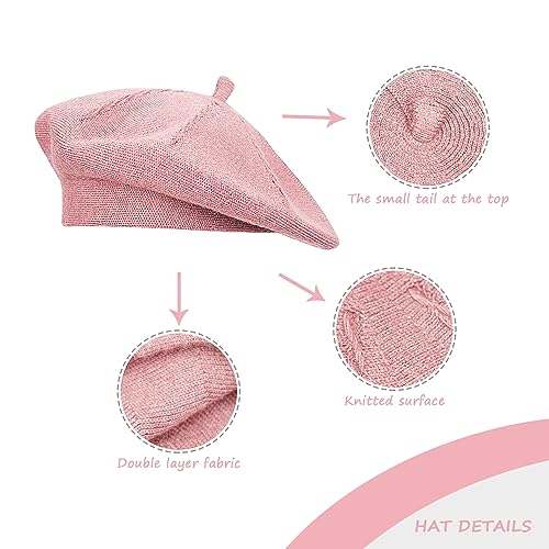Gllutt Beret Hat French Style Stretchy Knitting Solid Color Both Side Usable - color: Dark Pink