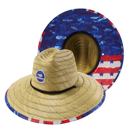 BASSDASH UPF 50+ Wide Brim Lifeguard Straw Hat for Beach Fishing Outdoor - color: Americana