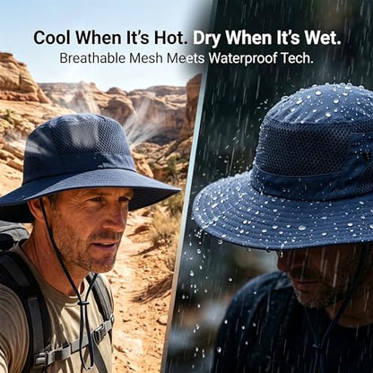 Sun Bucket Hat for Men Women Wide Brim UPF 50+ UV Protection Waterproof - color: Navy Blue