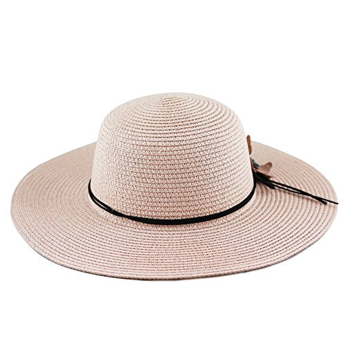 The Hat Depot Womens Floppy Summer Sun Beach Wide Brim Straw Hat - color: Fh2-light Pink