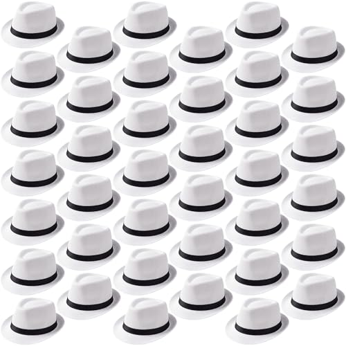 Suhine 36 Pcs Fedora Hat Bulk for 20s Party Supplies - color: White
