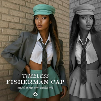 Funky Junque Greek Fisherman Newsboy Cap, Cotton Captains Bakerboy Hat - color: Mint