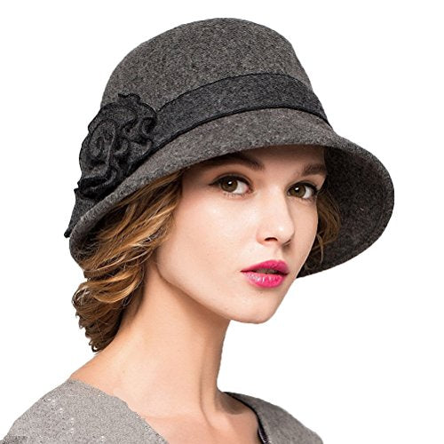 Maitose™ Women's Wool Felt Flowers Church Bowler Hats - color: Dark Gray