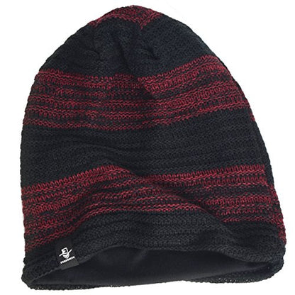 VECRY Mens Slouchy Beanie Knit Skull Cap Long Baggy Hip-hop Winter Summer Hat B305 - color: Retro-black&claret, size: Large