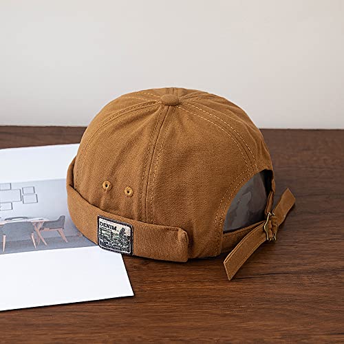 XYIYI Mens Docker Cap Brimless Hats Skullcap Worker Sailor Cap Rolled Cuff Retro Beanie Hat - color: Khaki