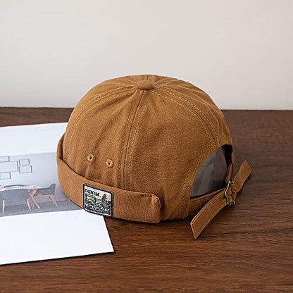 XYIYI Mens Docker Cap Brimless Hats Skullcap Worker Sailor Cap Rolled Cuff Retro Beanie Hat - color: Khaki