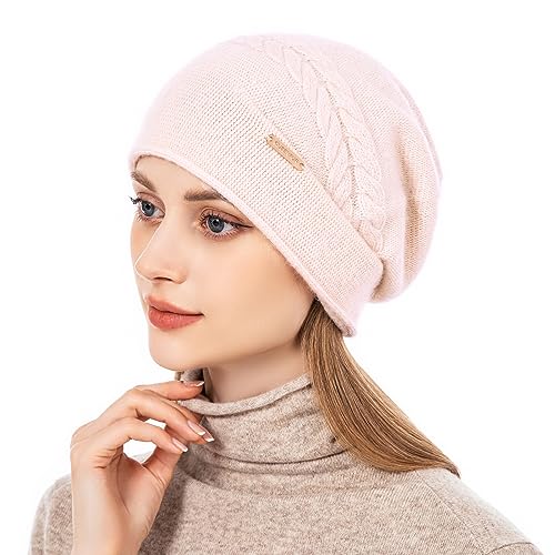Knit Slouchy Beanie Hats for Women Cashmere Ski Cap Knitted Wool Soft Warm Winter Hat - color: B01-beige
