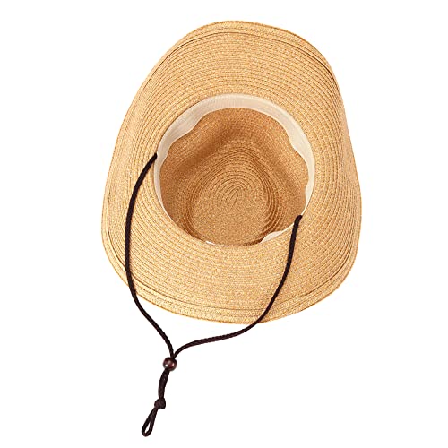 Straw Cowgirl Hat for Women Cowboy Hats for Men Wide Brim Sun Hat Shapeable Western Hat Beach Hat - color: Brown