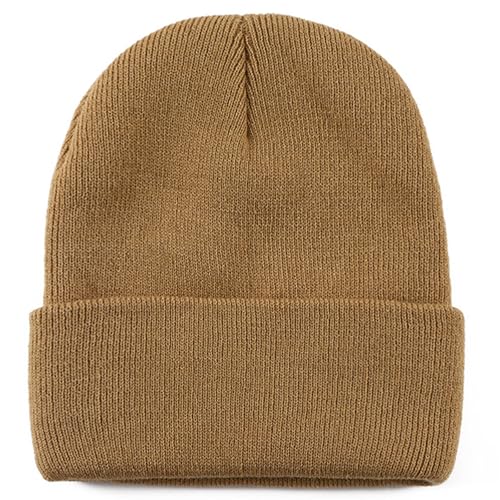Rosoz Beanie for Men Women Cuffed Knit Hat Winter Beanies Skull Cap Unisex - color: Khaki