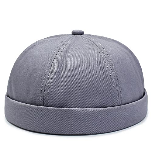 Gogobear Mens Brimless Docker Beanie Adjustable Rolled Cuff Sailor Cap - color: Grey