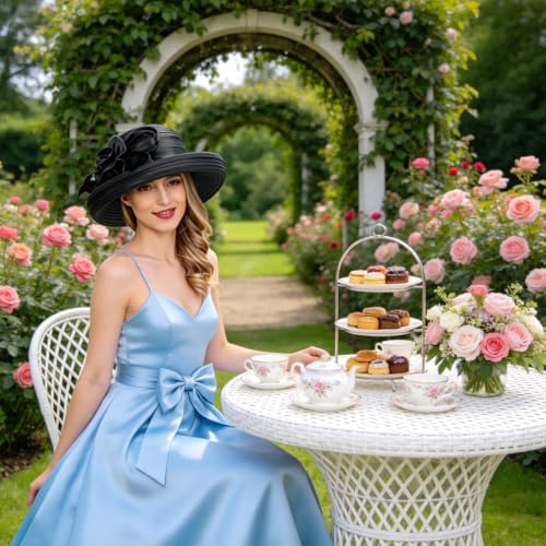 Ruphedy Women Derby Church Dress Bucket Hat Fascinators Tea Party Wedding Hat - color: Sd702-black