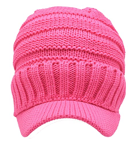 C.C Trendy Warm Oversized Chunky Soft Oversized Ribbed Slouchy Knit Hat with Visor Brim - color: Candy Pink