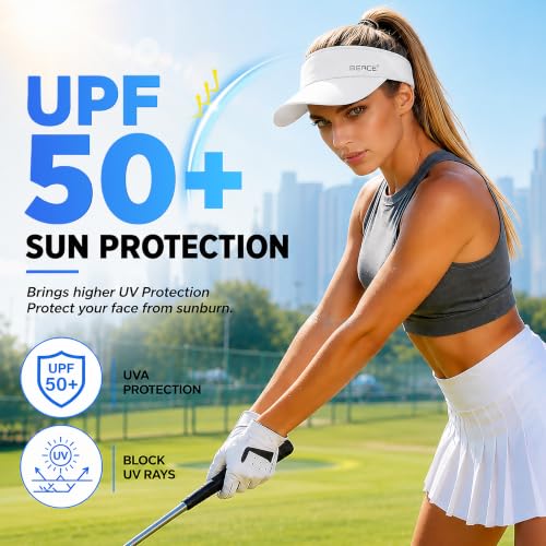 BEACE Sun Visor Hat Women Men-Sports Lightweight Wicking Stretchy Sunvisor Cap for Golf Tennis Running Pickleball Beach - color: White