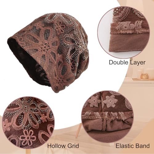 Crochet Slouchy Beanie Hat Turbans Headware for Women - color: Bea06 - Brown