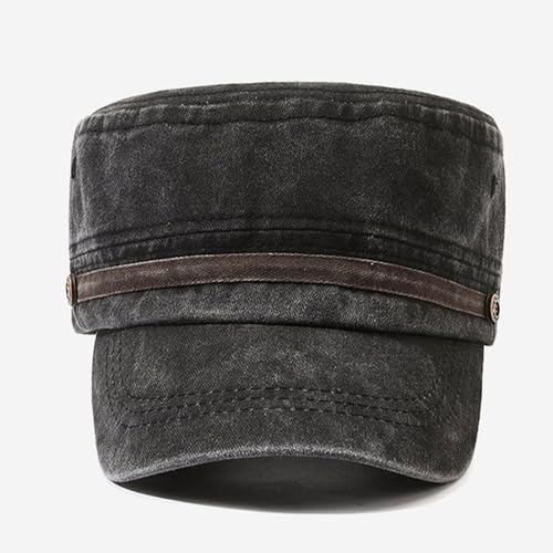 Unisex Cadet Army Cap Military Adjustable Flat Top Hat for Men Women - color: Washed Khaki