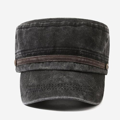 Unisex Cadet Army Cap Military Adjustable Flat Top Hat for Men Women - color: Washed Black