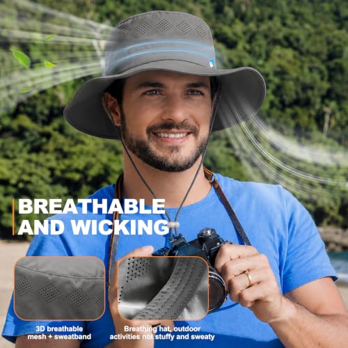 Seektop UPF 50+ Sun Hat for Men Women, Adjustable Wide Brim Fishingt Hat - color: Dark Grey