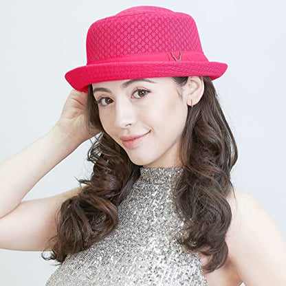 The Hat Depot Unisex Light Weight Classic Soft Cool Mesh Pork Pie hat - color: Hot Pink, size: Small-Medium