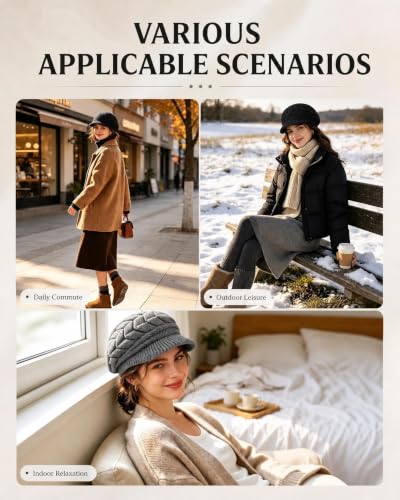 YSense 2 Pack Womens Winter Hats Warm Knit Beanie with Visor - color: Black Dark Grey