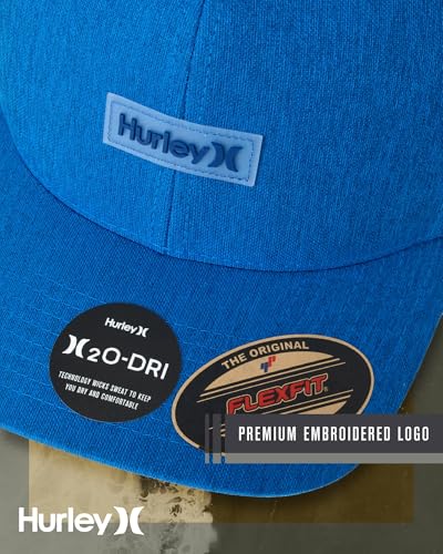 Hurley Mens Baseball Cap - Lightweight H2O-DRI Breathable Moisture Wicking Curved Brim Fitted Hats for Men - color: Coastal Blue, size: Small-Medium