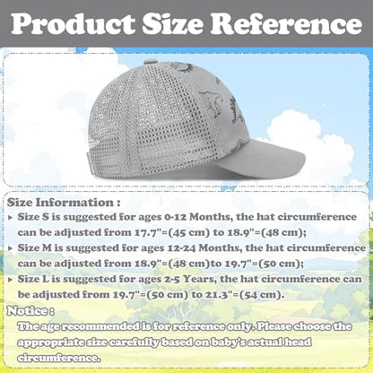 Sarfel Baby Baseball Cap Toddler Baseball Hat with Mesh Infant Ball Cap Toddler Trucker Hat Baby Snapback Hat Kids Cap UPF50+ - color: Dinosaurs Light Grey With Mesh, size: 0-12 Months