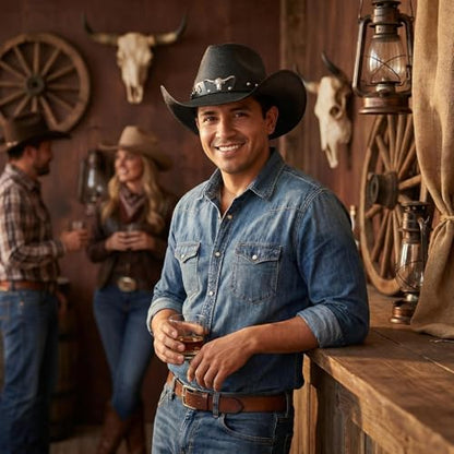 Straw Cowboy Hats for Women and Men - color: Black, size: Medium