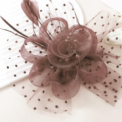 WLBON Fascinators Hat 20s 50s Headband Hair Clips Flower Mesh Veil Feather Headpiece Headwear Women Halloween Carnival Cocktail Wedding Church Cosplay Dress Up Birthday Tea Party Accessories Coffee - color: Coffee