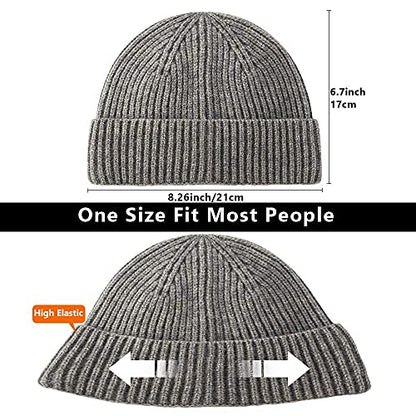 Beanie Knit Hats for Men & Women, Knit Cuff Short Fisherman Beanies Cap Daily Beanie for Winter - Warm & Soft