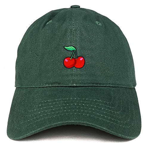 Trendy Apparel Shop Cherry Patch Brushed Cotton Unstructured Dad Hat - color: Hunter