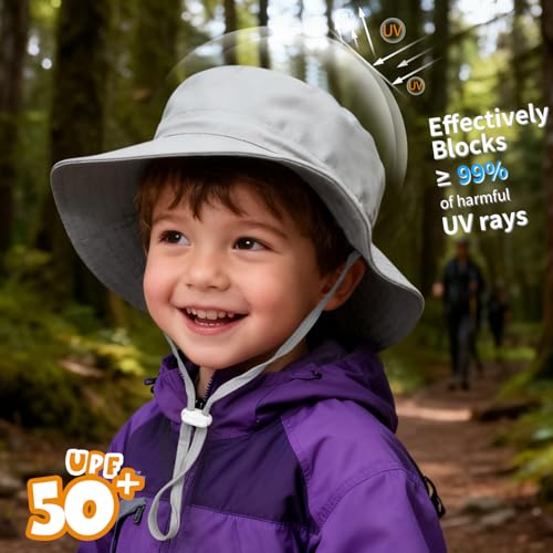 Baby Toddler Sun Hat,Boys Girls Adjustable Bucket Hat for Kids UPF 50+ Sun Protective Child Summer Beach Hats 0-5 Years - color: Gray & Army Green -2pcs, size: 2-5T