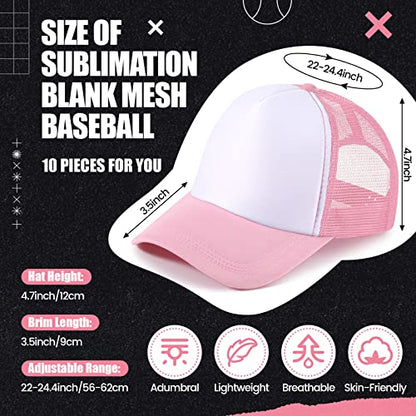 Tarpop 10 Pcs Sublimation Blank Trucker Hats Bulk - color: Pink and White