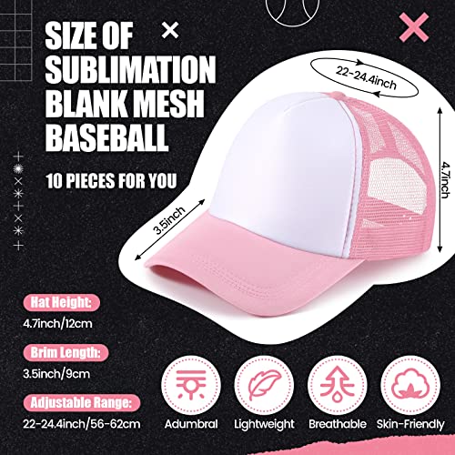 Tarpop 10 Pcs Sublimation Blank Trucker Hats Bulk - color: Pink and White