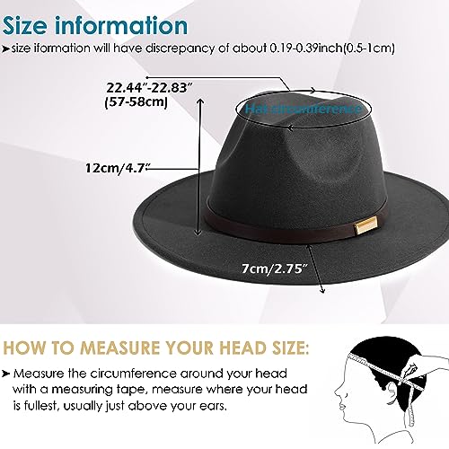 Fedora Hats for Men Wide Brim Panama Hat with Classic Belt - color: Dark Grey