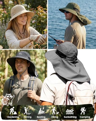 FURTALK Sun Hats with Neck Flap Sun Protection Fishing Hat for Men Women - color: Dark Grey