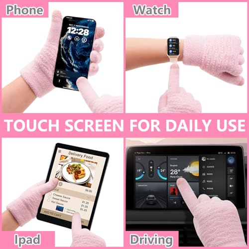 3Pcs Winter Women Beanie Hat Scarf and Touch Screen Gloves Sets Girls Classic Knit Warm Chunky Fleece Lined Cable Cap - color: Beige