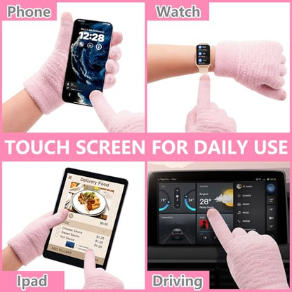 3Pcs Winter Women Beanie Hat Scarf and Touch Screen Gloves Sets Girls Classic Knit Warm Chunky Fleece Lined Cable Cap - color: Beige