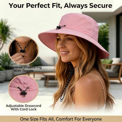 Honnesserry Bucket Hats for Woman Men Outdoor UV Sun Protection Hat Nylon - color: Pink
