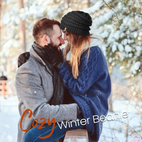 FURTALK Winter Beanie Hat for Women Satin Lined Cable Knit Chunky Slouchy Beanies Skull Warm Cap - color: Black