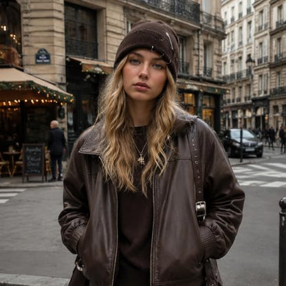 Distressed Ring Beanie Hat for Women Men Slouchy Skull Cap - color: Coffee