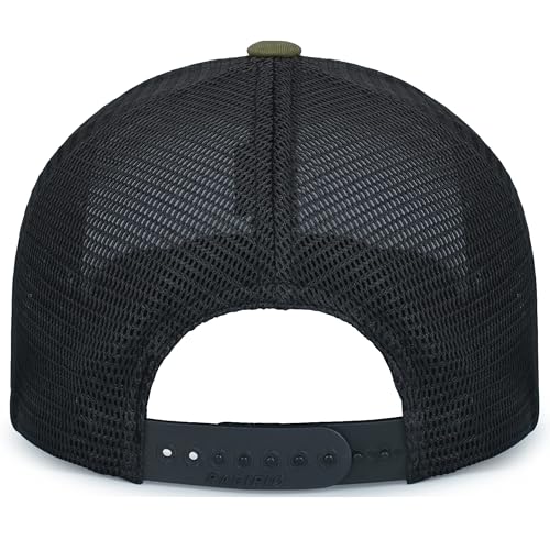 Pacific Headwear Contrast Stitch Trucker Pacflex Snapback Cap - color: White/Light Charcoal/Moss