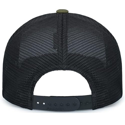 Pacific Headwear Contrast Stitch Trucker Pacflex Snapback Cap - color: White/Light Charcoal/Moss