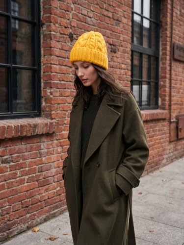 Winter Hats for Women Cable Knit Chunky Skull Cap Fleece Lined Thick Fold Cuff Beanie hat - color: Ginger, style: Wheat Spike