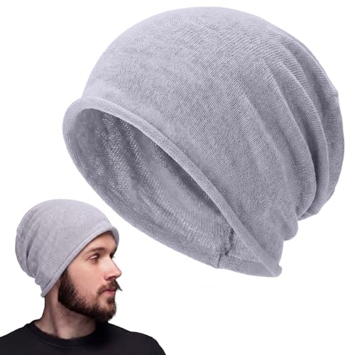 Cuffbow 100% Linen Beanie Summer Cooling Beanie for Men Women Slouchy Lightweight Hat Baggy Breathable Slouch Cap - color: Gray