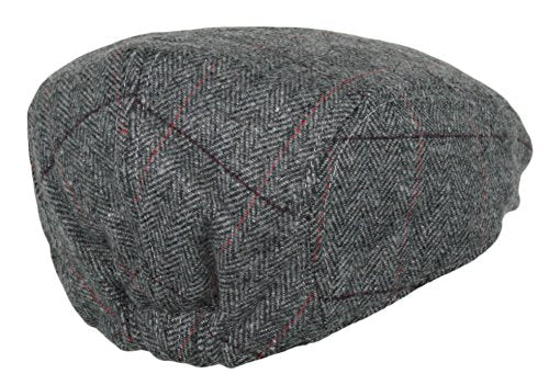 Wonderful Fashion Men's Herringbone Wool Tweed Newsboy IVY Cabbie Driving Hat - color: Plaid Grey