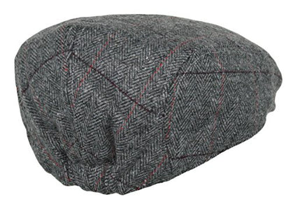 Wonderful Fashion Men's Herringbone Wool Tweed Newsboy IVY Cabbie Driving Hat - color: Plaid Grey
