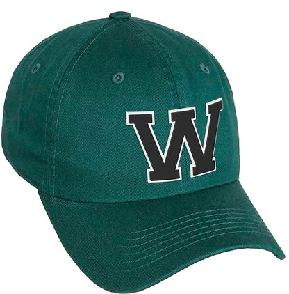 Daxton Classic 3D Varsity White Black Initial A to Z Letters Baseball Cap Dad Hat - color: Hunter Green, style: Letter W