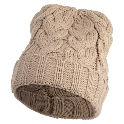 e4Hats.com Chunky Cable Knit Cuff Long Beanie - color: Tan