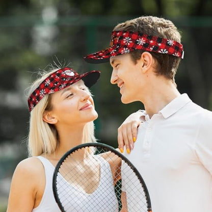 Cute Christmas Plaid Snowflakes Winter Sun Visor Hat for Women Men Adjustable Empty Top Sports Golf Visor Cap Hats